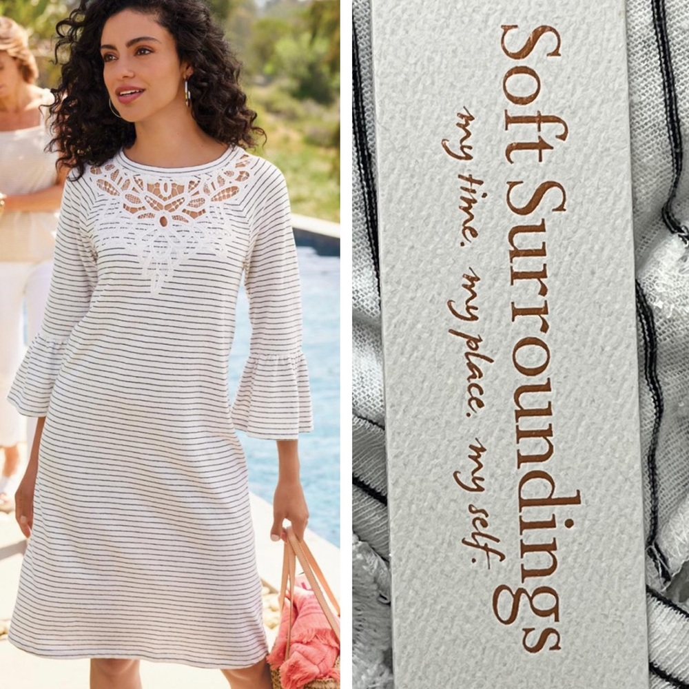 SOFT SURROUNDINGS NWT LOLANA DRESS BLACK WHITE PETITE MEDIUM - Picture 1 of 11